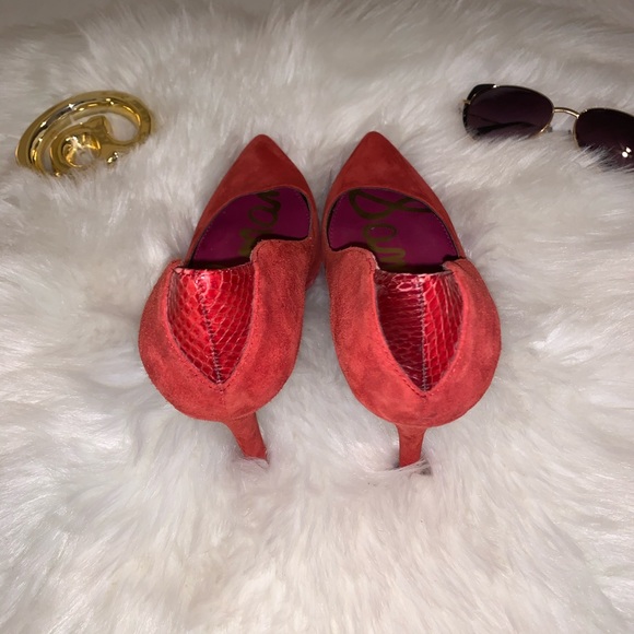 SAM EDELMAN Red ‘Celia’ Point Heels Suede Leather - Picture 3 of 6